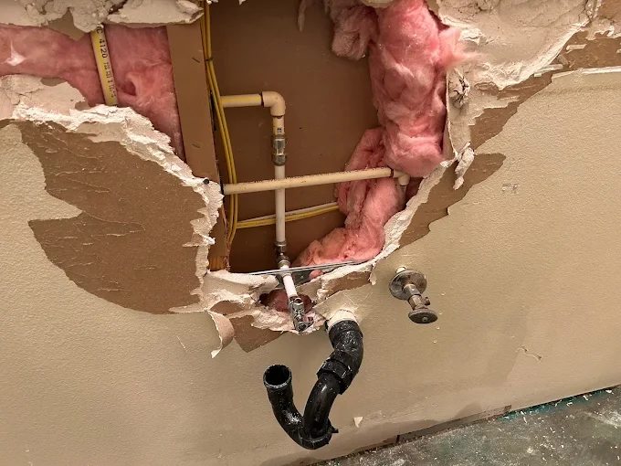 Bert's Mega Plumbing technician using acoustic leak detection equipment in a San Fernando Valley home